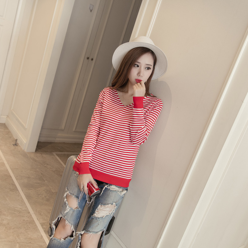 KF526 Long Sleeved Striped Top Red