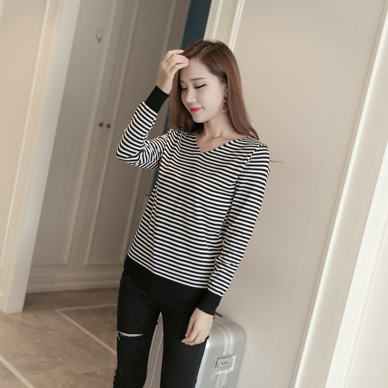 KF526 Long Sleeved Striped Top Black