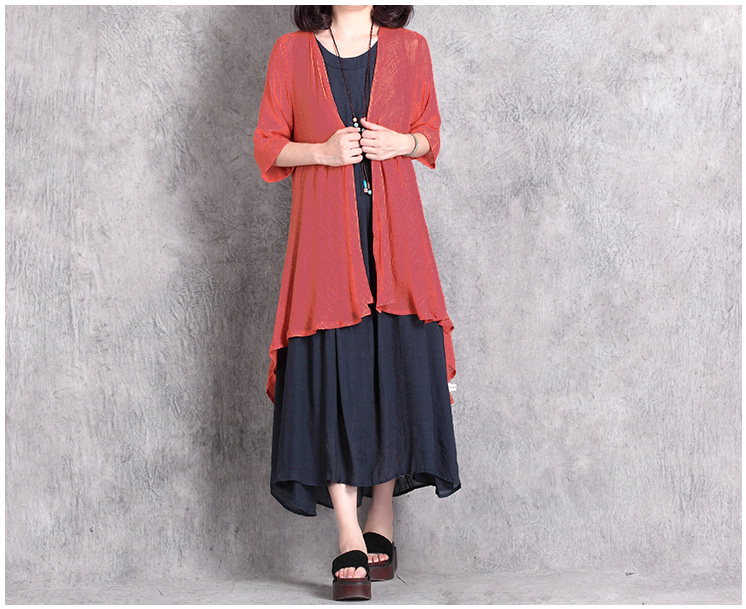 KF556 Casual Long Cardigan Red