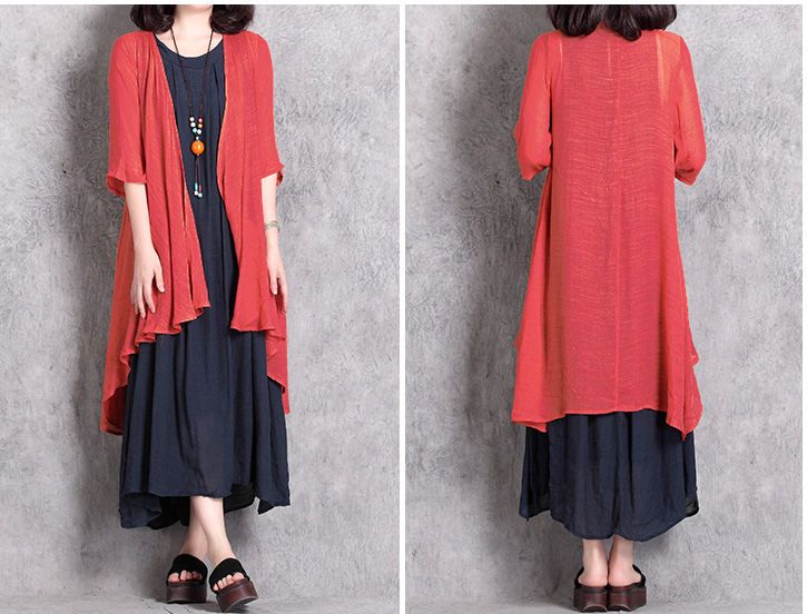 KF556 Casual Long Cardigan Red