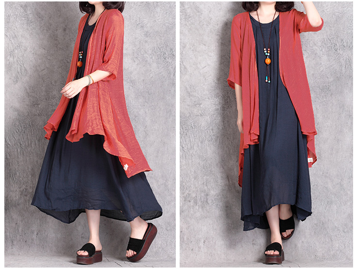 KF556 Casual Long Cardigan Red