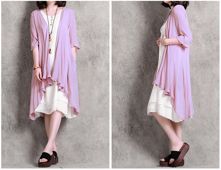 KF556 Casual Long Cardigan Purple