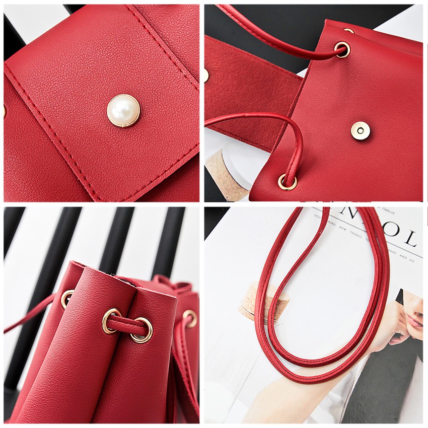 KW80210 Trendy Bucket Handbag Red