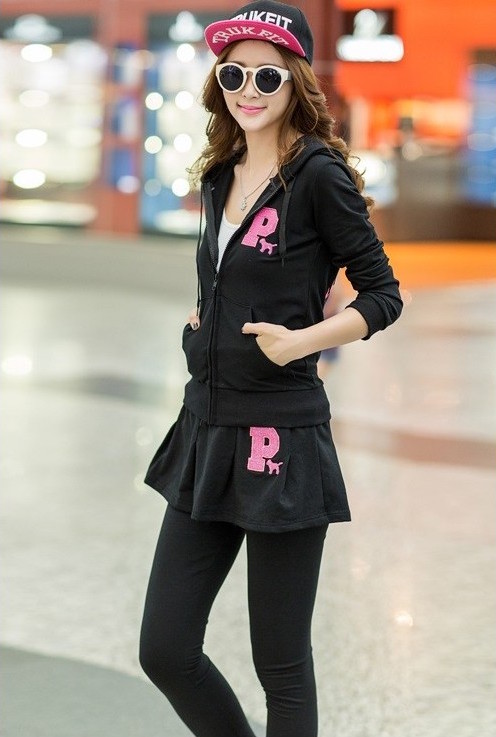 WJ21121 Stylish Jacket and Skirt Pant Set Black