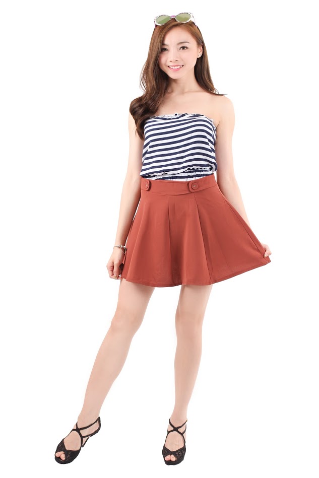 QA-353 Ladies Flared Skirt Red Orange