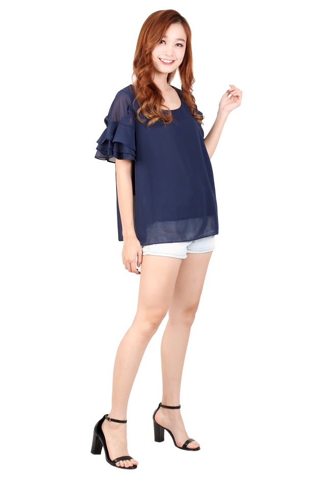 QA-326 Ladies Essential Short Sleeves Top Blue