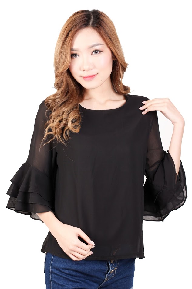 QA-329 Women Chiffon Blouse Black