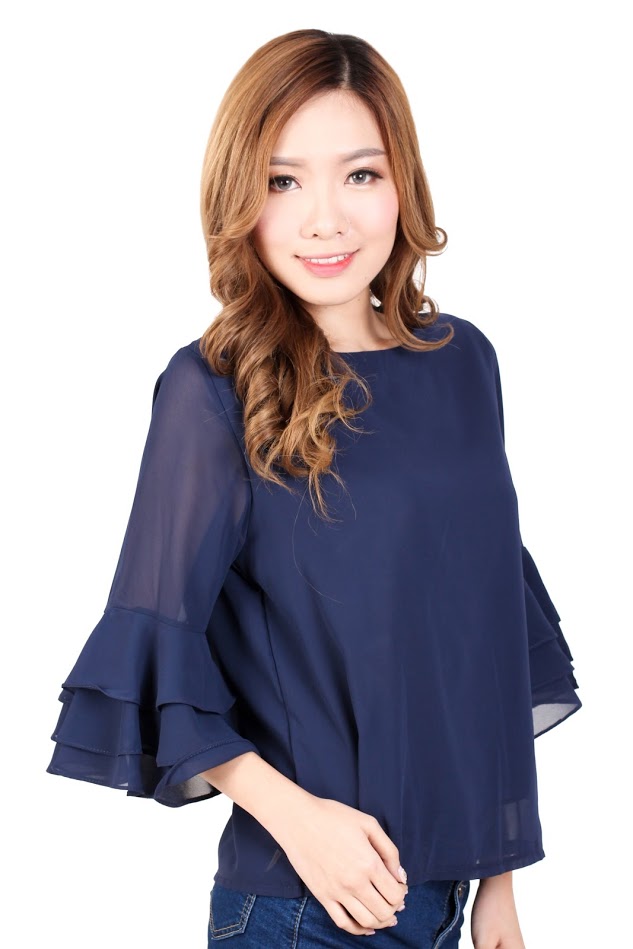 QA-329 Women Chiffon Blouse Blue