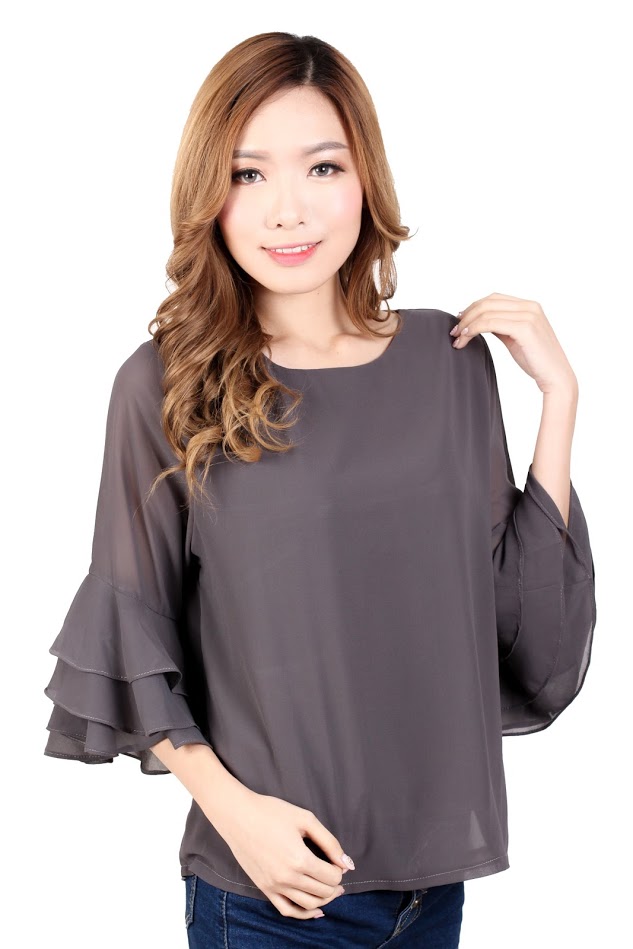 QA-329 Women Chiffon Blouse Grey