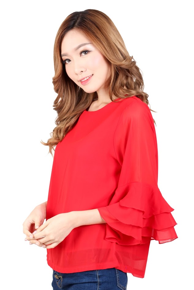 QA-329 Women Chiffon Blouse Red