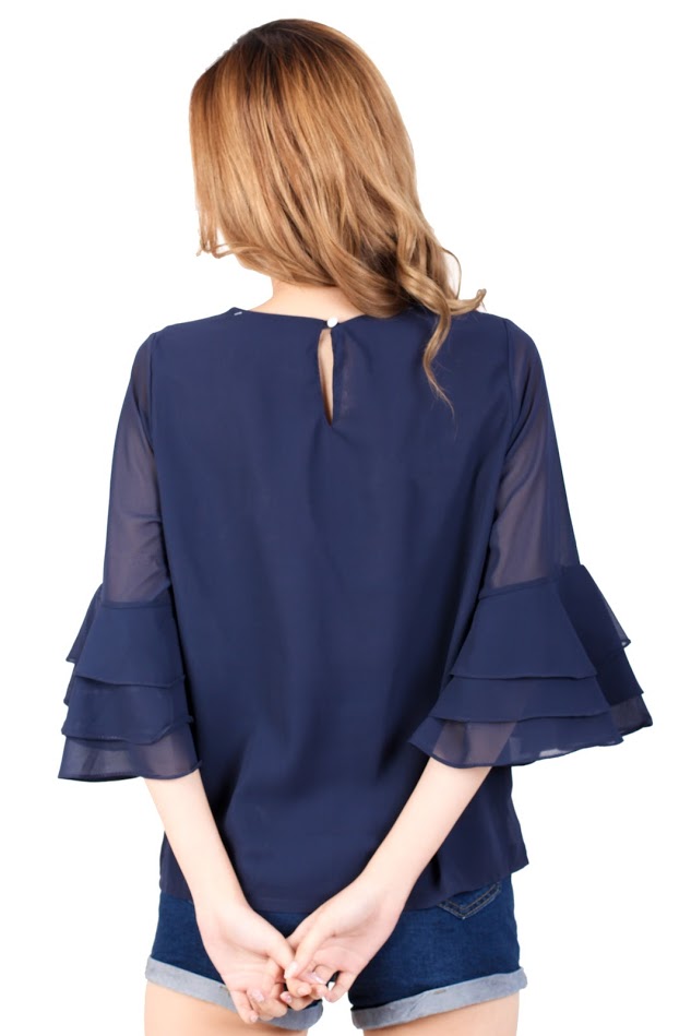 QA-329 Women Chiffon Blouse Blue