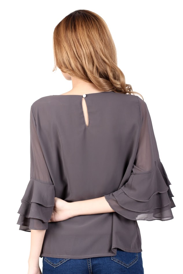 QA-329 Women Chiffon Blouse Grey