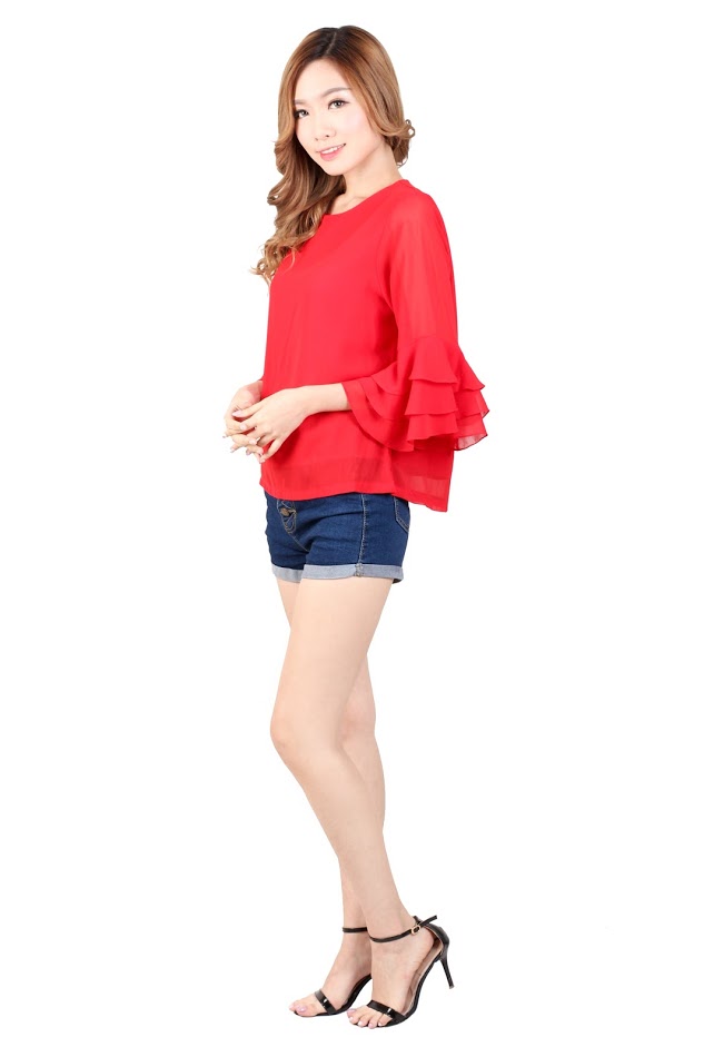 QA-329 Women Chiffon Blouse Red