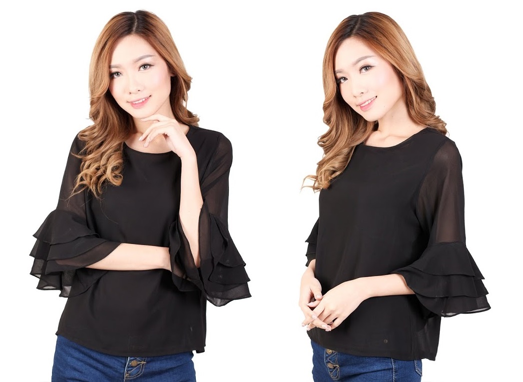 QA-329 Women Chiffon Blouse Black