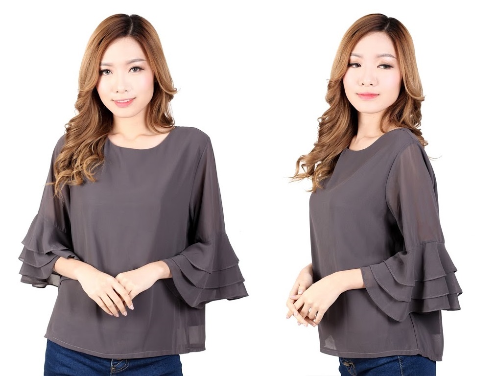 QA-329 Women Chiffon Blouse Grey