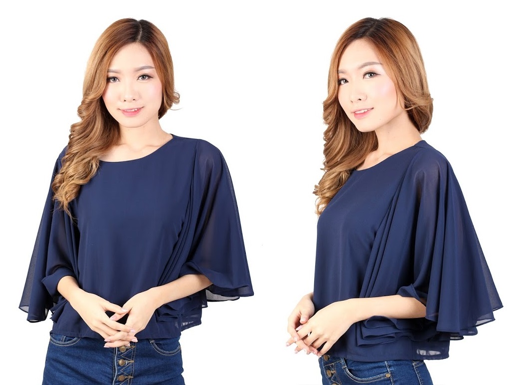 QA-330 Elegant Cape Sleeves Top Blue