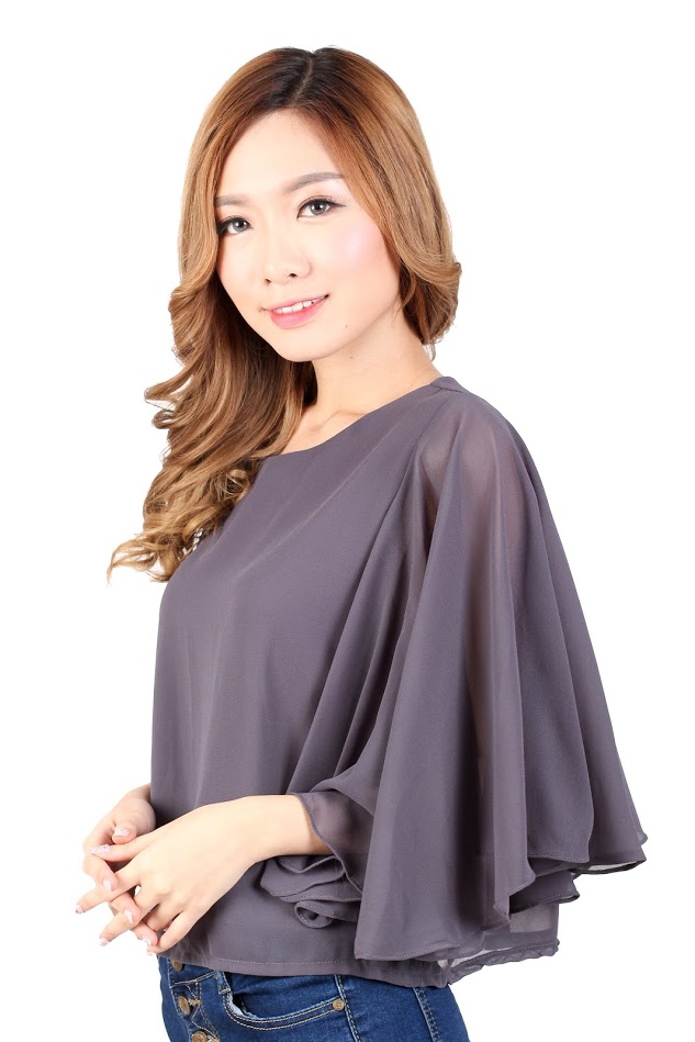 QA-330 Elegant Cape Sleeves Top Grey