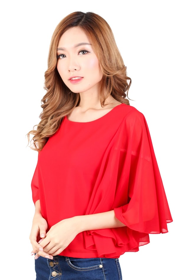 QA-330 Elegant Cape Sleeves Top Red