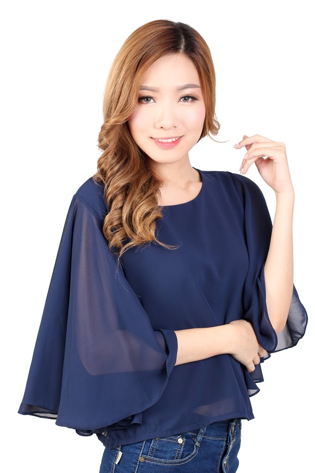 QA-330 Elegant Cape Sleeves Top Blue