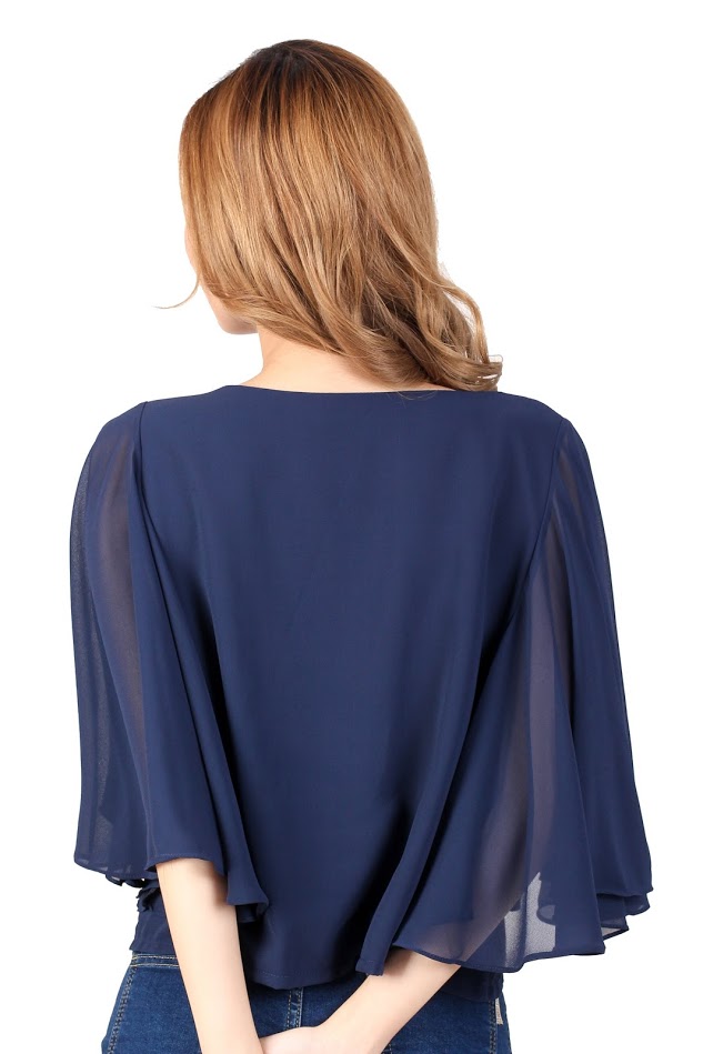 QA-330 Elegant Cape Sleeves Top Blue