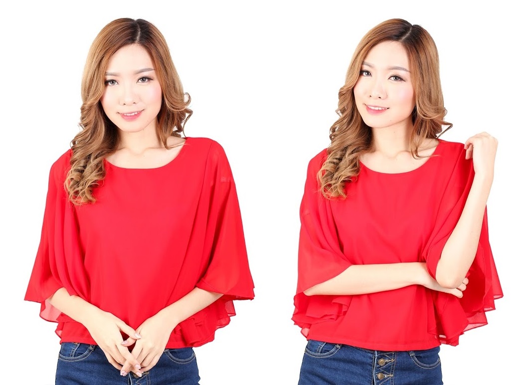 QA-330 Elegant Cape Sleeves Top Red