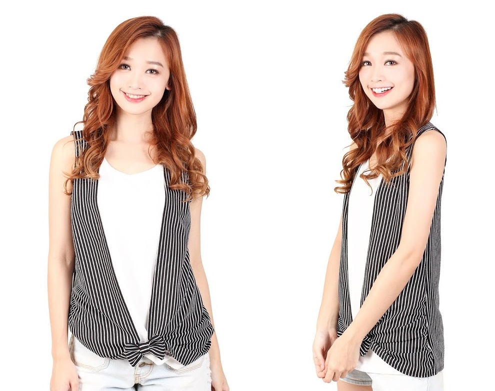 QA-332 Ladies Striped Top Black