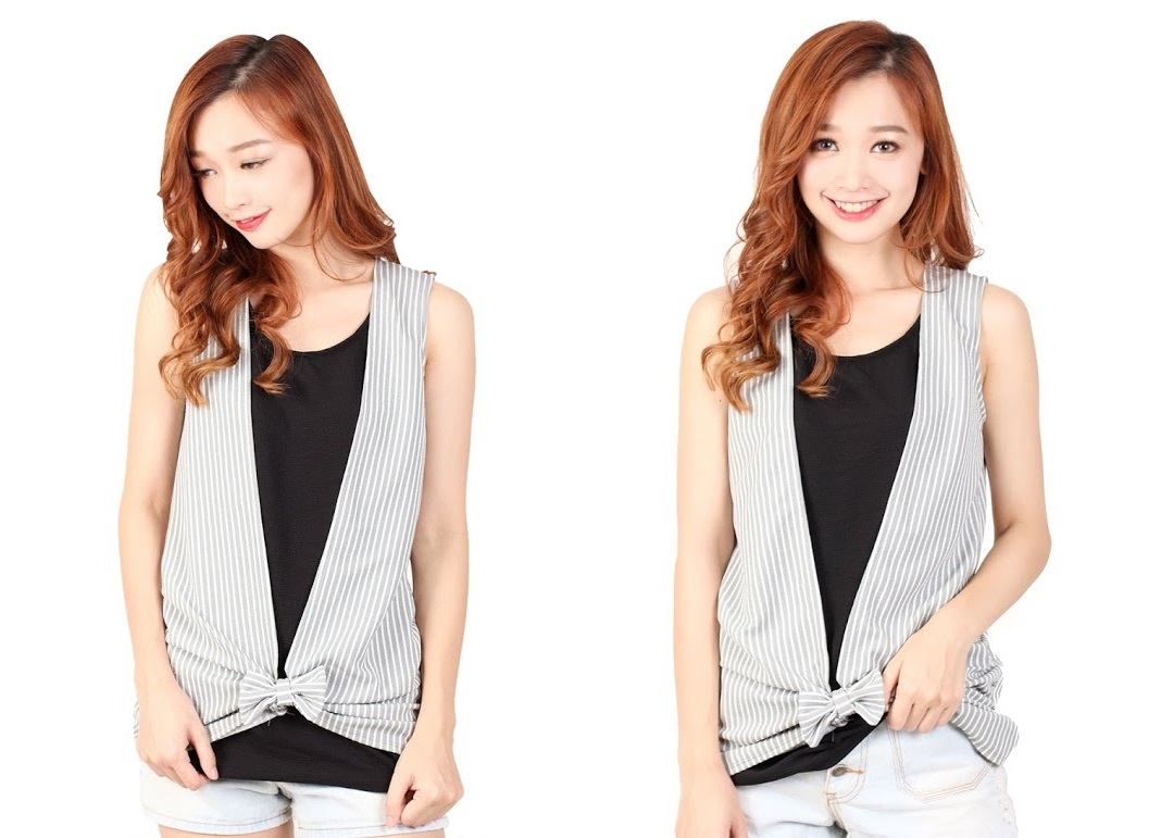 QA-332 Ladies Striped Top Grey