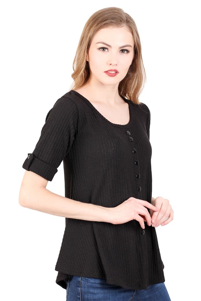 QA-344 Casual Knit Top Black