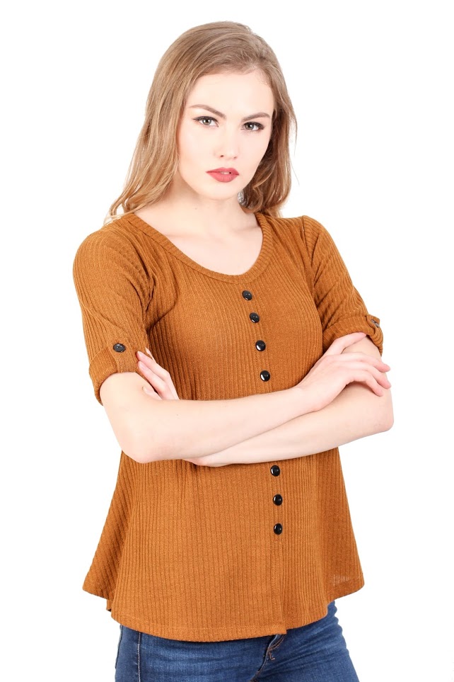 QA-344 Casual Knit Top Brown