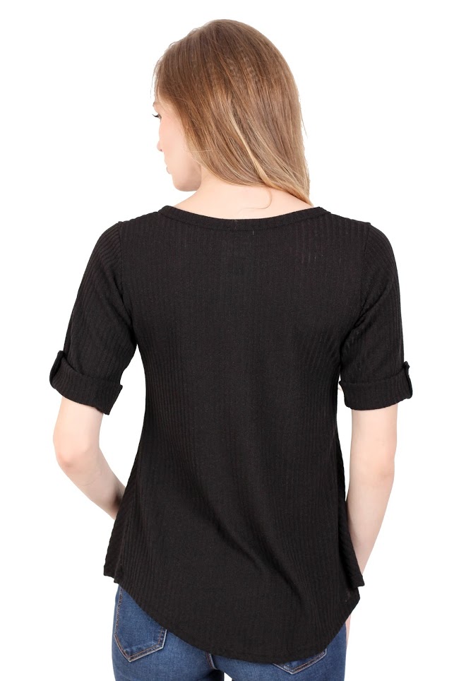 QA-344 Casual Knit Top Black