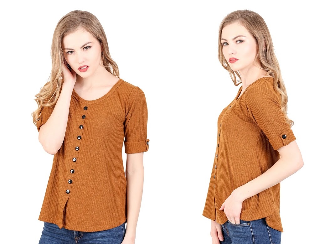 QA-344 Casual Knit Top Brown