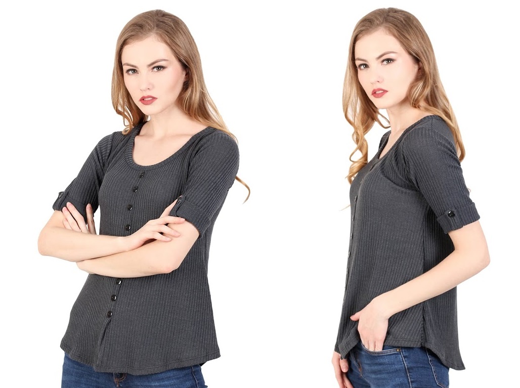 QA-344 Casual Knit Top Grey