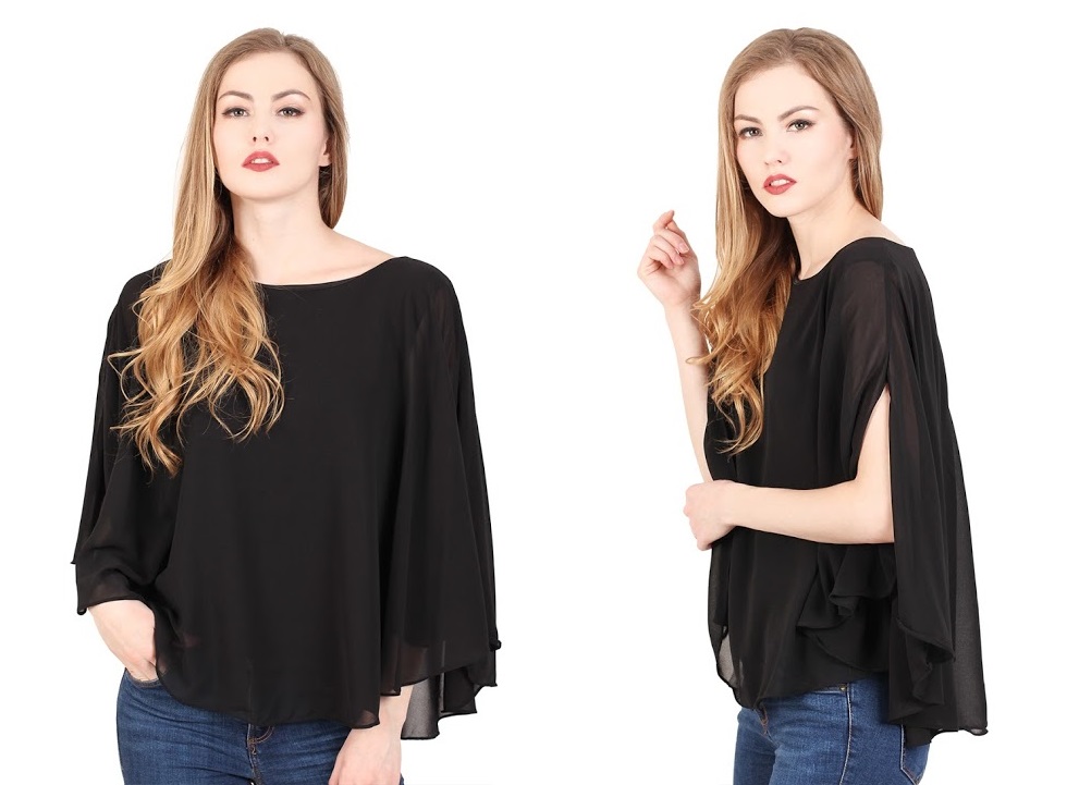 QA-345 Stylish Flared Sleeves Top Black