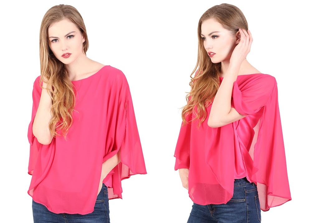 QA-345 Stylish Flared Sleeves Top Pink