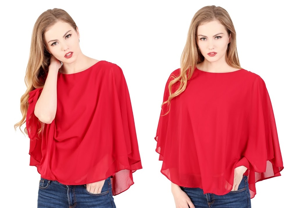 QA-345 Stylish Flared Sleeves Top Red