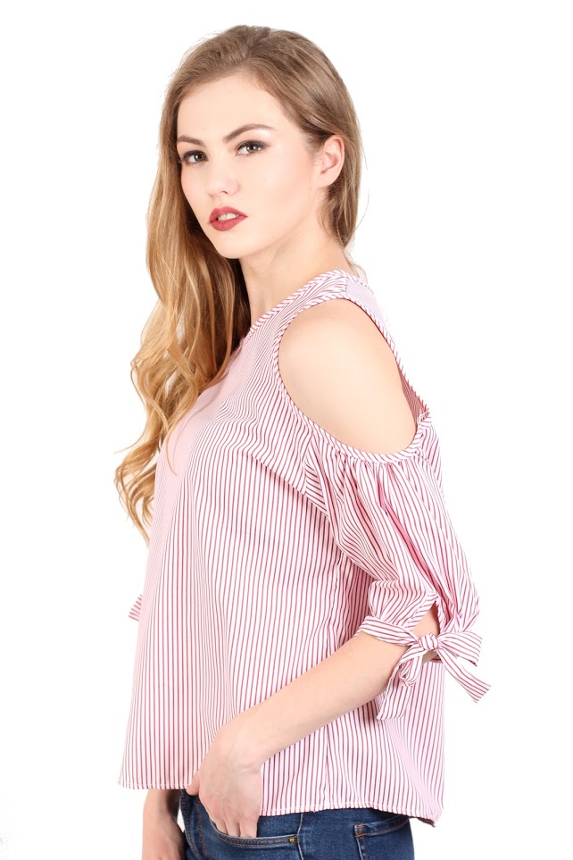 QA-347 Women Cold Shoulder Top Red