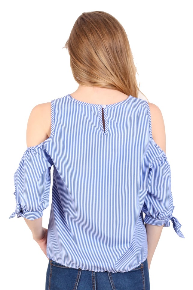 QA-347 Women Cold Shoulder Top Blue