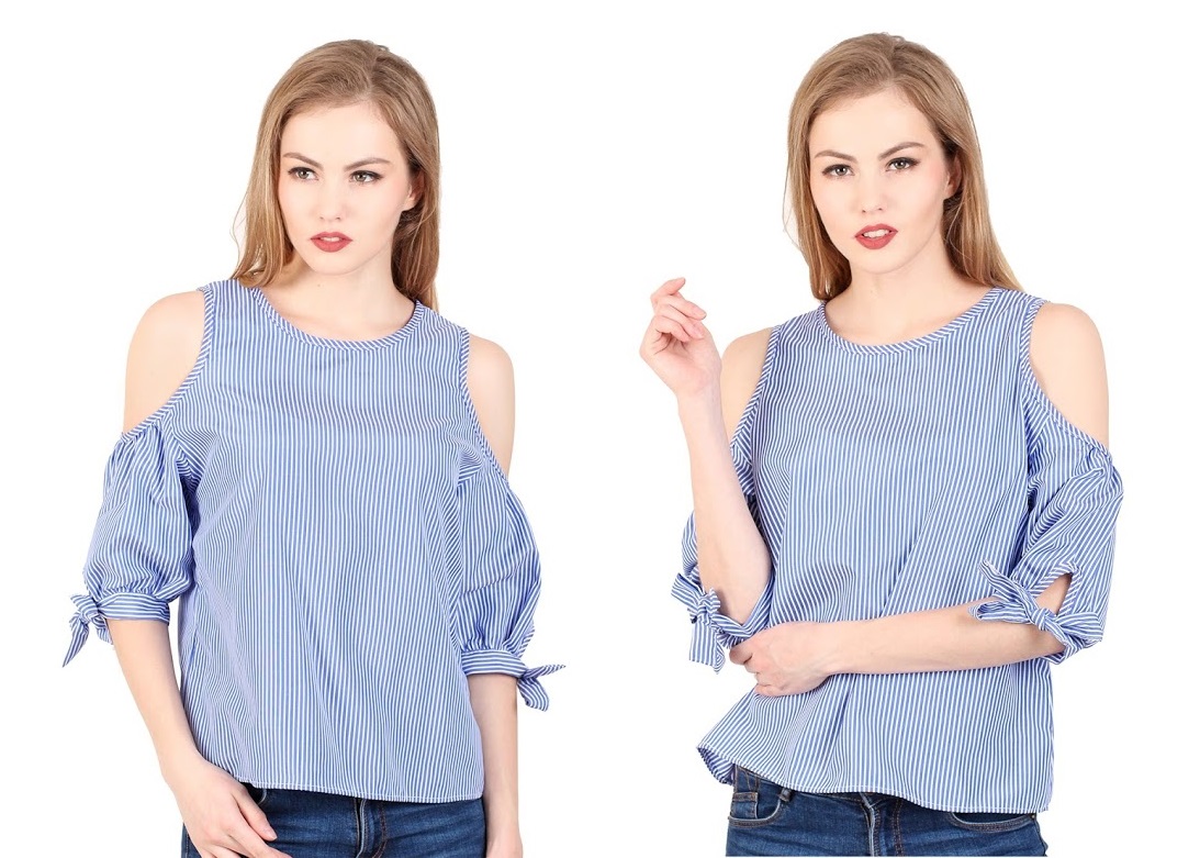 QA-347 Women Cold Shoulder Top Blue