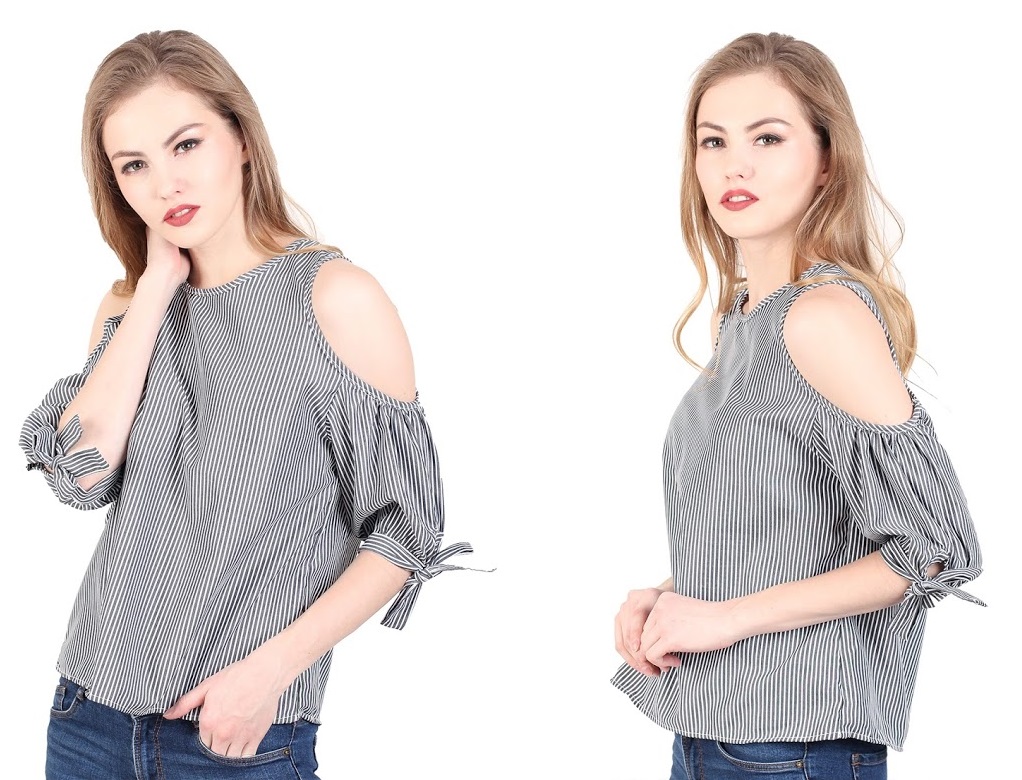 QA-347 Women Cold Shoulder Top Grey