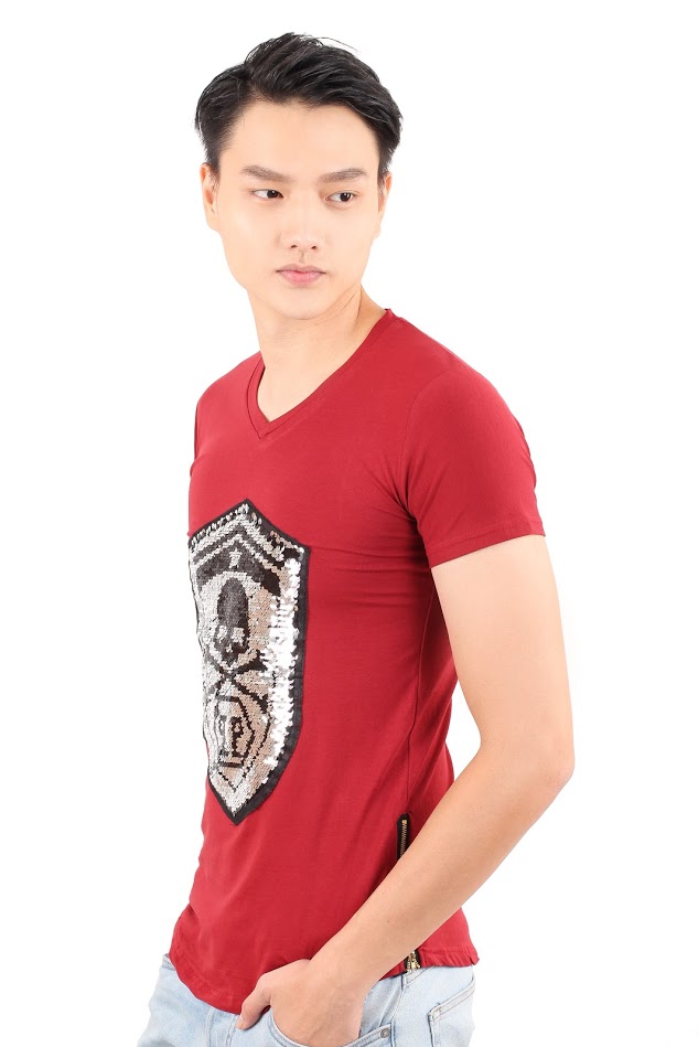 QA-349 Men Sequin Shirt Red