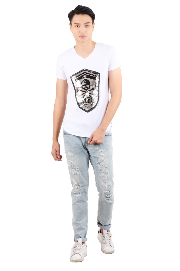 QA-349 Men Sequin Shirt White