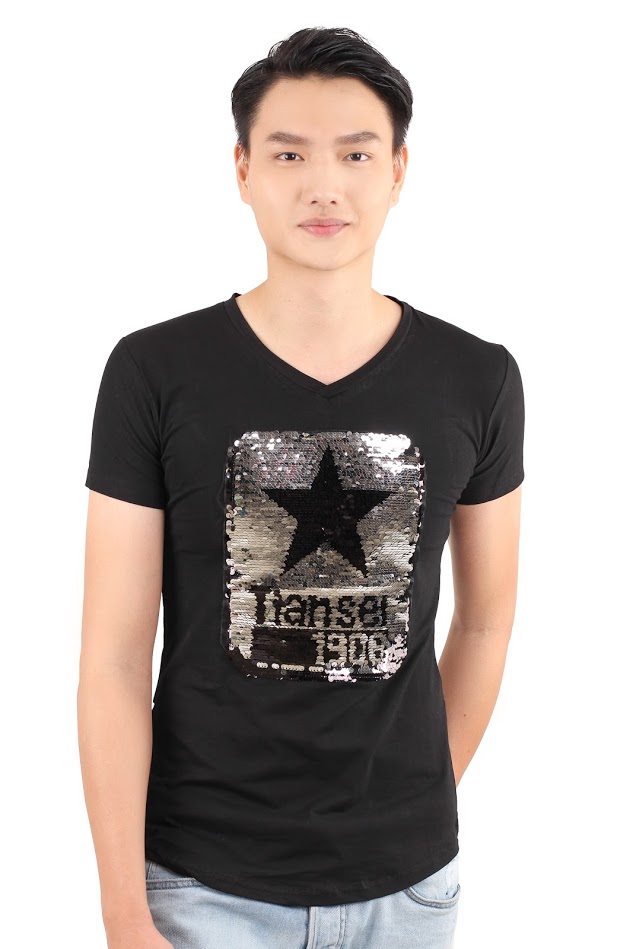 QA-350 Men Casual Sequin Shirt Black