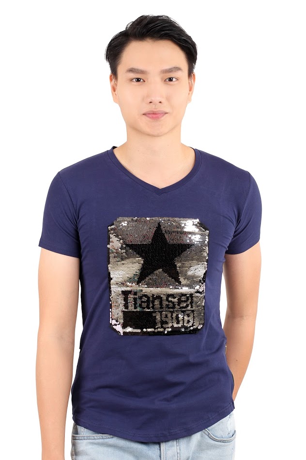 QA-350 Men Casual Sequin Shirt Blue