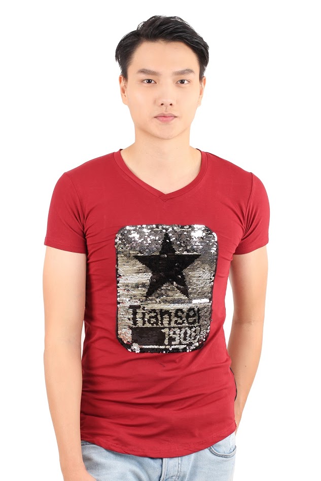 QA-350 Men Casual Sequin Shirt Red