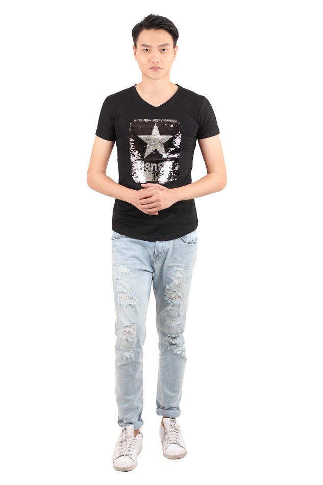 QA-350 Men Casual Sequin Shirt Black