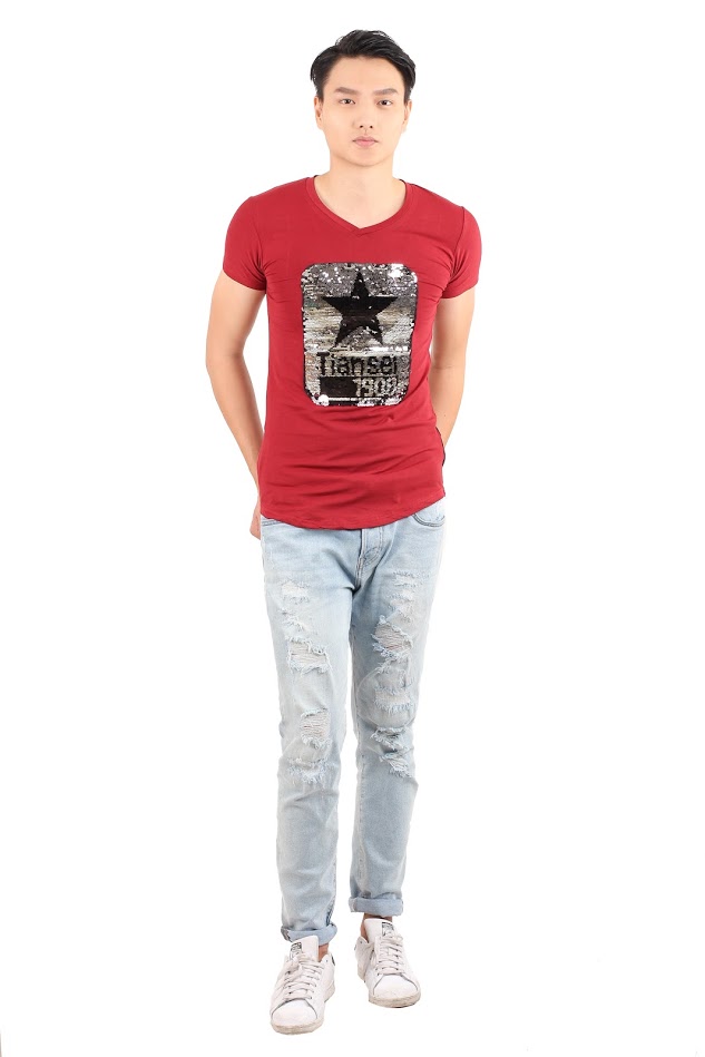 QA-350 Men Casual Sequin Shirt Red