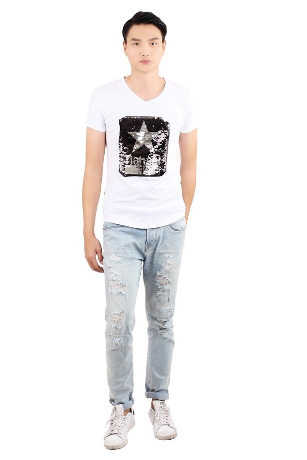 QA-350 Men Casual Sequin Shirt White