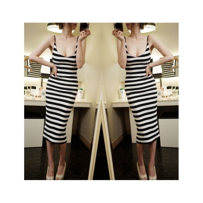 WD21150 Stylish Stripe Strap Dress Black