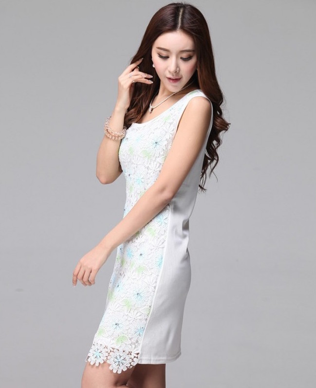 WD21171 Lace Sleeveless Dress White