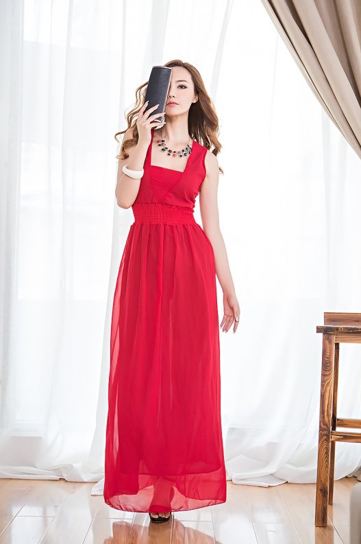 WD21173 Elegant Chiffon Dress Red